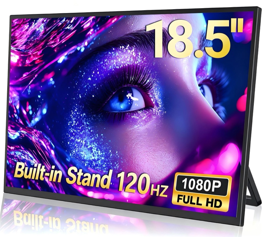 18.5" 120Hz FreeSync Portable Monitor, 125% sRGB FHD 1080P IPS Gaming Monitor with VESA & Stand, USB-C & Mini HDMI External Monitor for PC, Mac, PS5, Xbox, Switch, Ultra-Slim & Lightweight Frameless