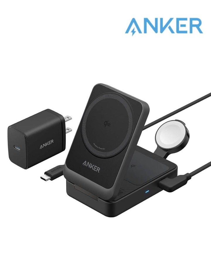 Anker MagSafe Charger Compatible, Anker MagGo 3in1 Charging Station, Qi2 Certified 15W Wireless Charger Stand, Apple Watch Charger, for iPhone 15/14, AirPods, Apple Watch S9 40W USBC Charger Included