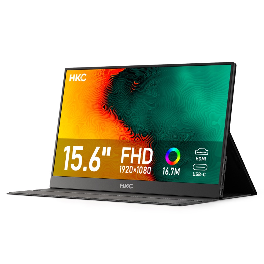 HKC 15.6" Full HD 1080P 60Hz IPS USB-C Dual Speakers Portable Computer Monitor perfect to connect your laptop as 2nd screen comes with All-in-one protection cover and stand V16