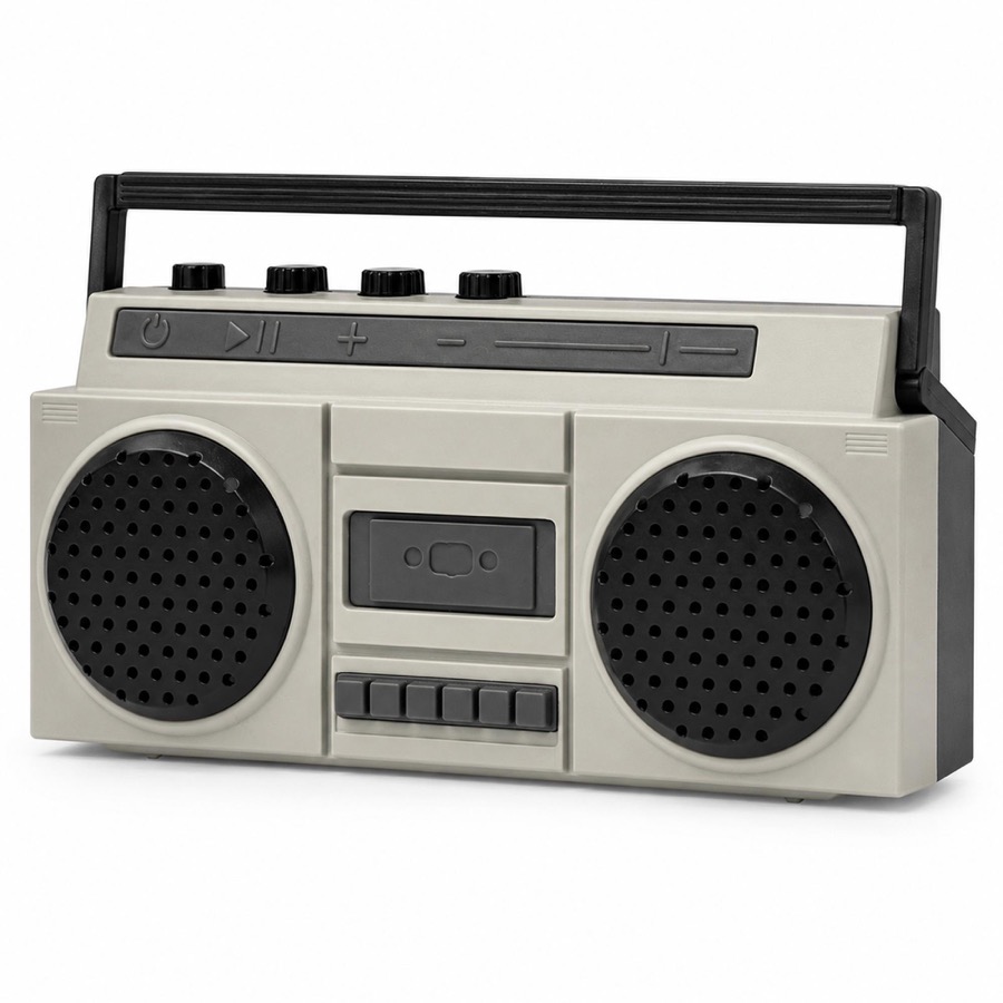 Sourcingbay Retro Mini Bluetooth Speaker, USB Rechargeable Boombox for Desk, Shelf, Bedside, Small Spaces and Dry Terrarium Setups, Gray